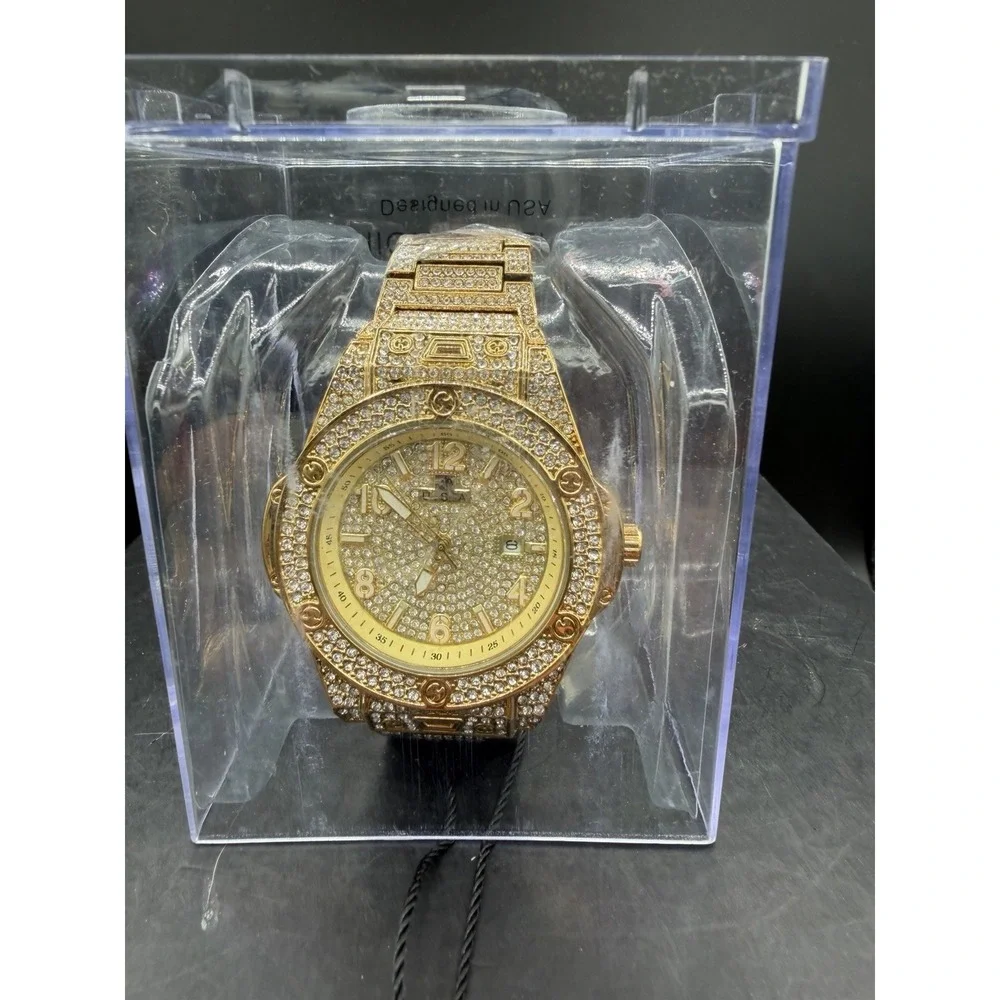 AJ USA Gold‑Tone Wristwatch w/ Crystal Accents – NIB ⌚✨ Men's Fashion Watch